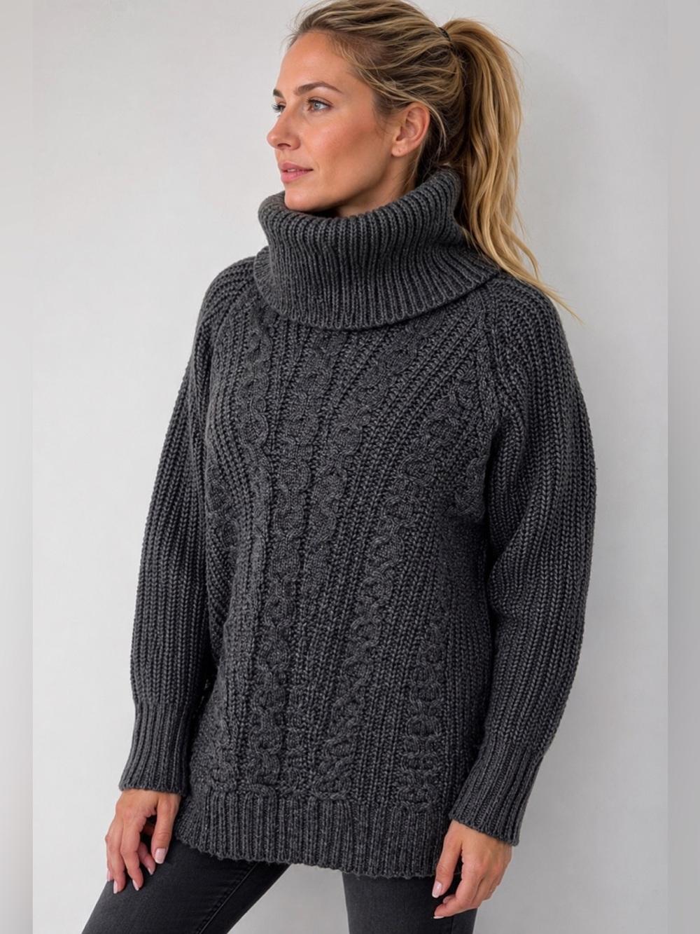 Banana Republic Charcoal Cable Knit Turtleneck Sweater